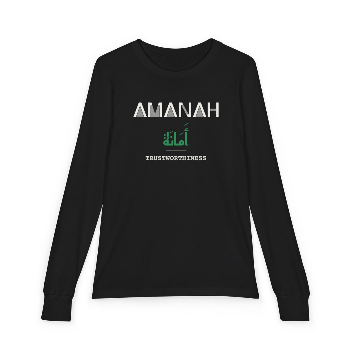 Amanah Dual Language with English Meaning Islamic Kids Kids Long Sleeve Shirt in Black – AdabStars