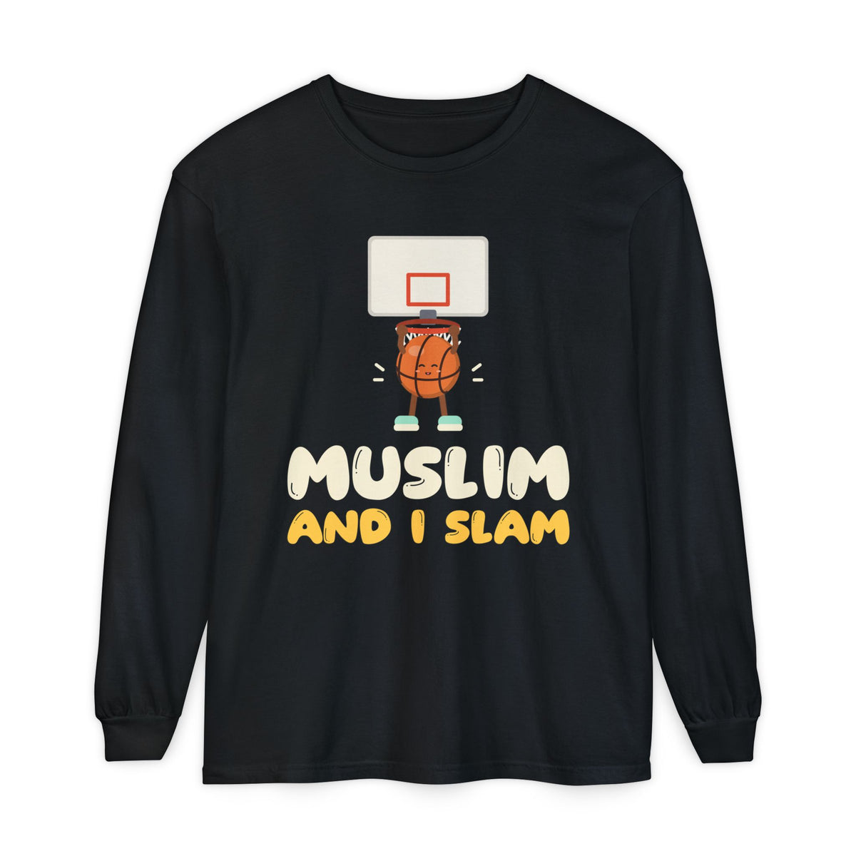 Muslim And I Slam Muslim Long Sleeve Shirt | Kids Basketball Rhyme Dunking Ball Pun | AdabStars Islamic Kids Apparel