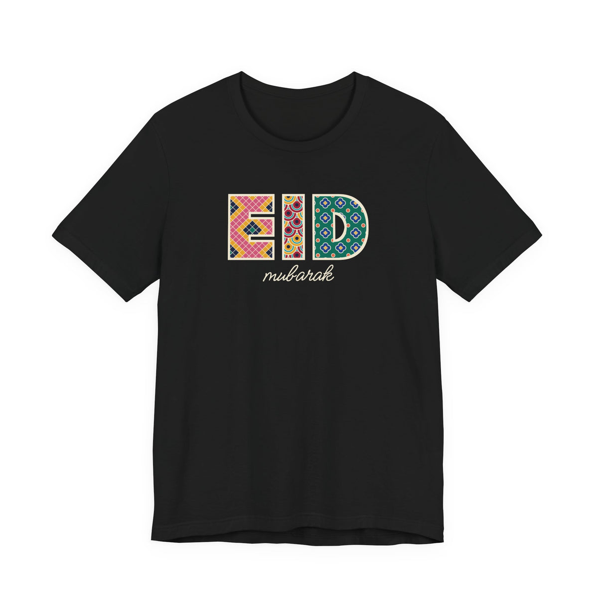 Eid Mubarak Patterned Letters Unisex T-Shirt in Black – AdabStars