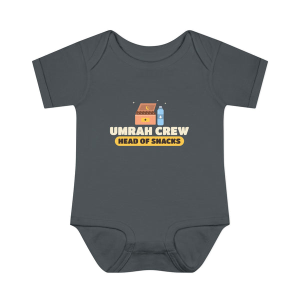 Umrah Crew Head Of Snacks Baby Bodysuit in Charcoal – AdabStars