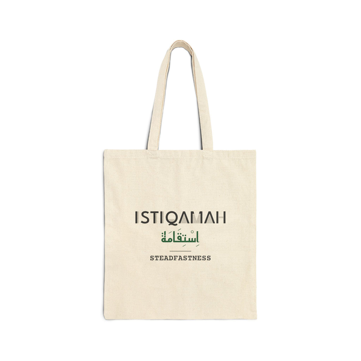 Istiqamah Dual Language with English Meaning Islamic Canvas Tote Bag in Natural, one-sided print – AdabStars