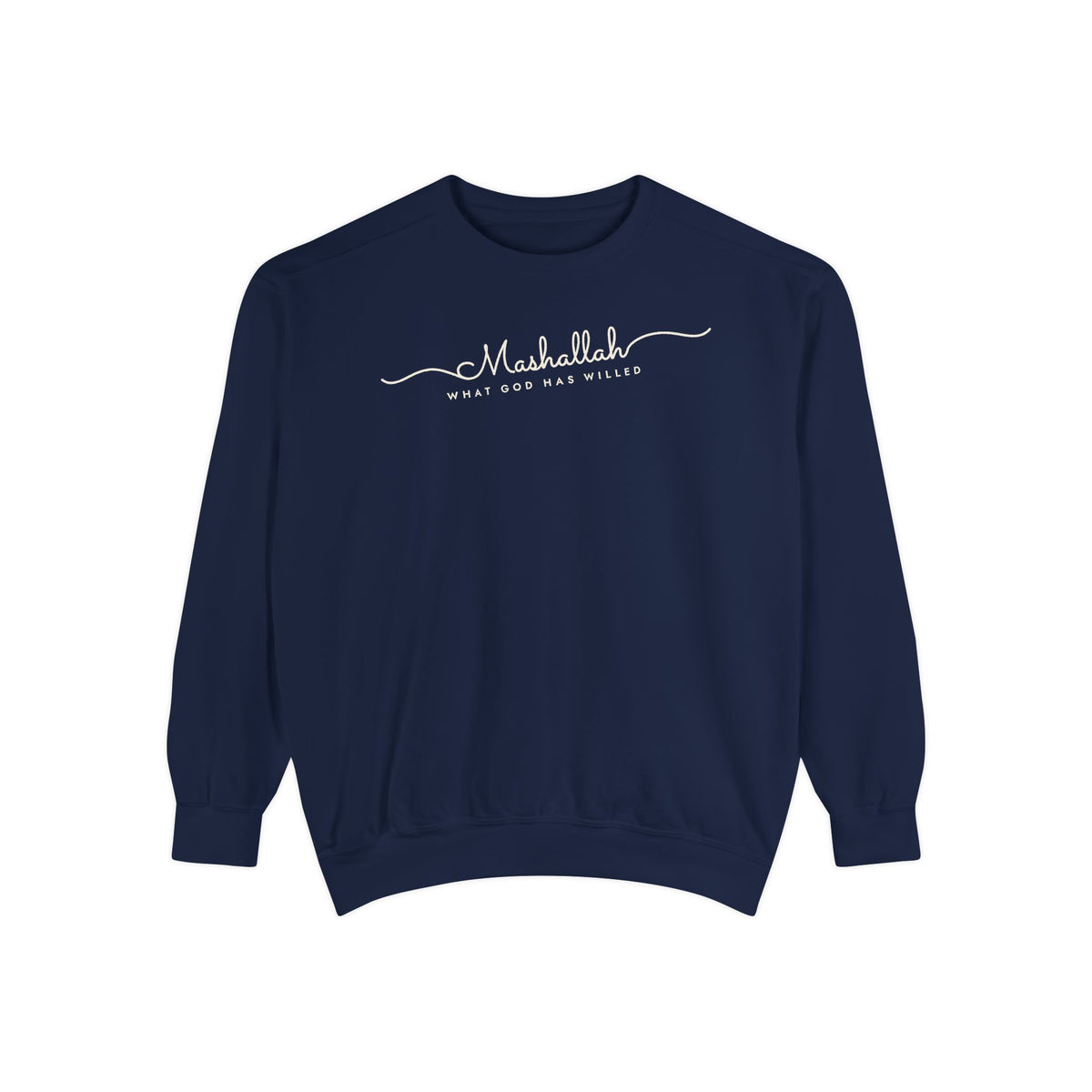 Mashallah Fine Line Script Islamic Premium Sweatshirt in True Navy – AdabStars