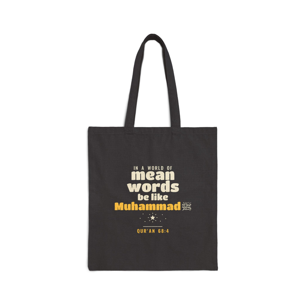 Be Like Muhammad (PBUH) (AS) Canvas Tote Bag in Black, one-sided print – AdabStars