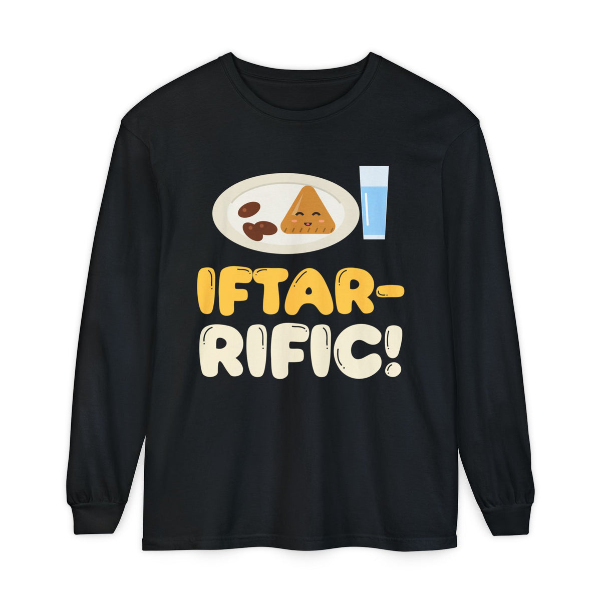 Iftar-Rific! Long Sleeve Shirt | Rific Ramadan Kids Plate Samosa Dates Water Pun Sunset | AdabStars Islamic Kids Apparel