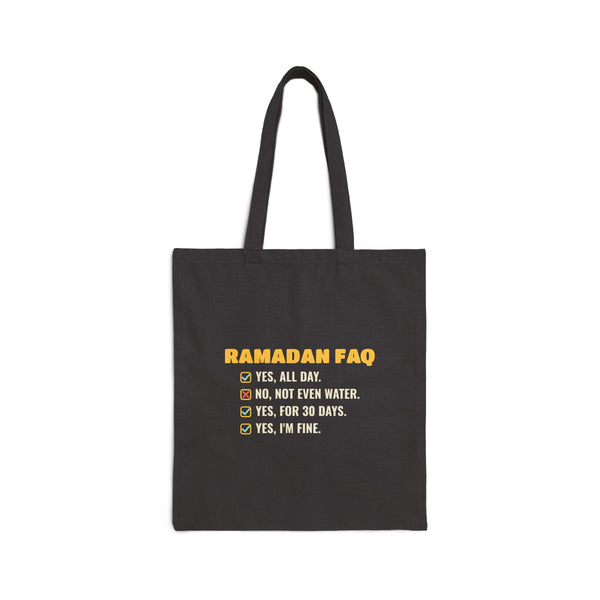 Ramadan FAQ Canvas Tote Bag in Black, double-sided print – AdabStars