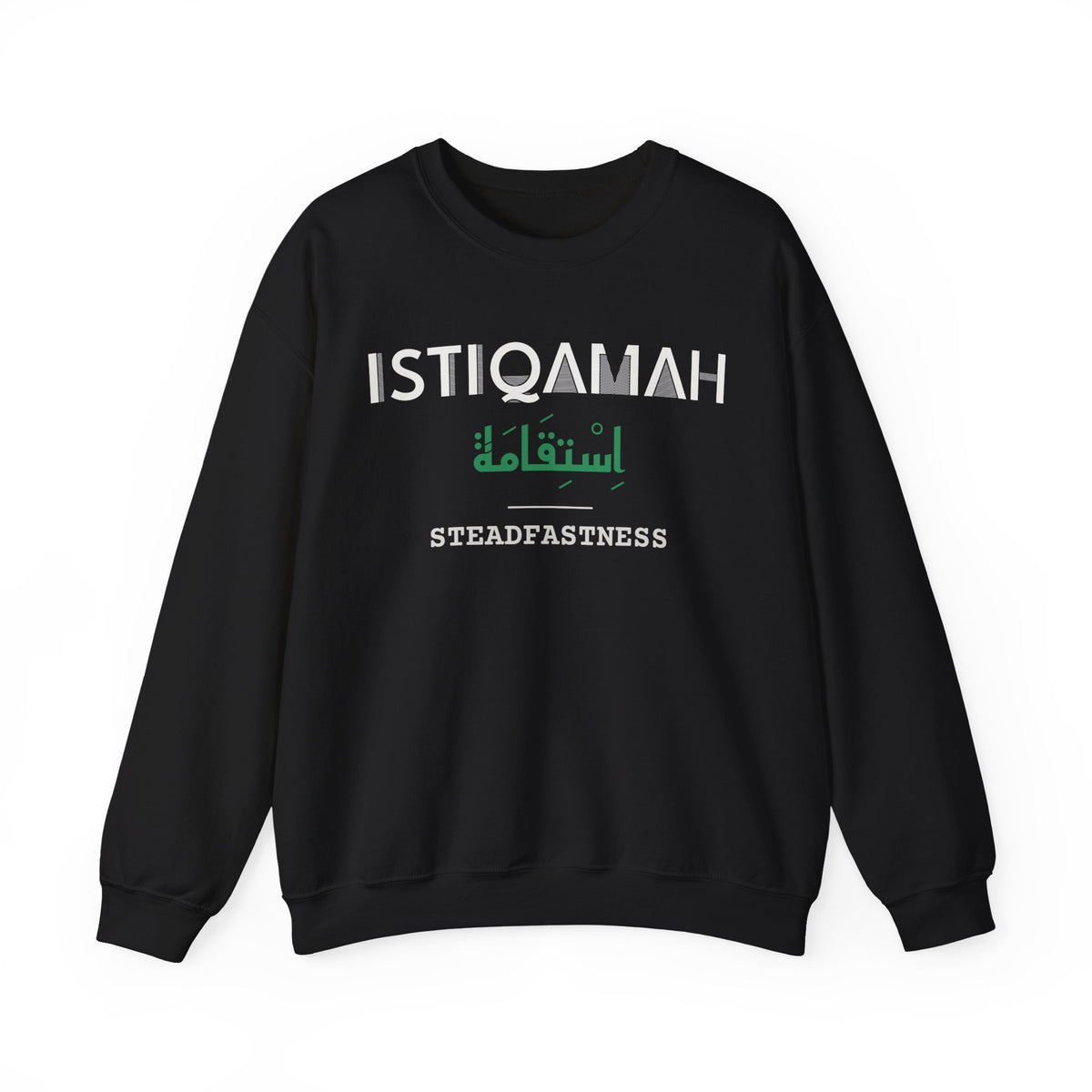 Istiqamah Dual Language with English Meaning Islamic Crewneck Sweatshirt in Black – AdabStars