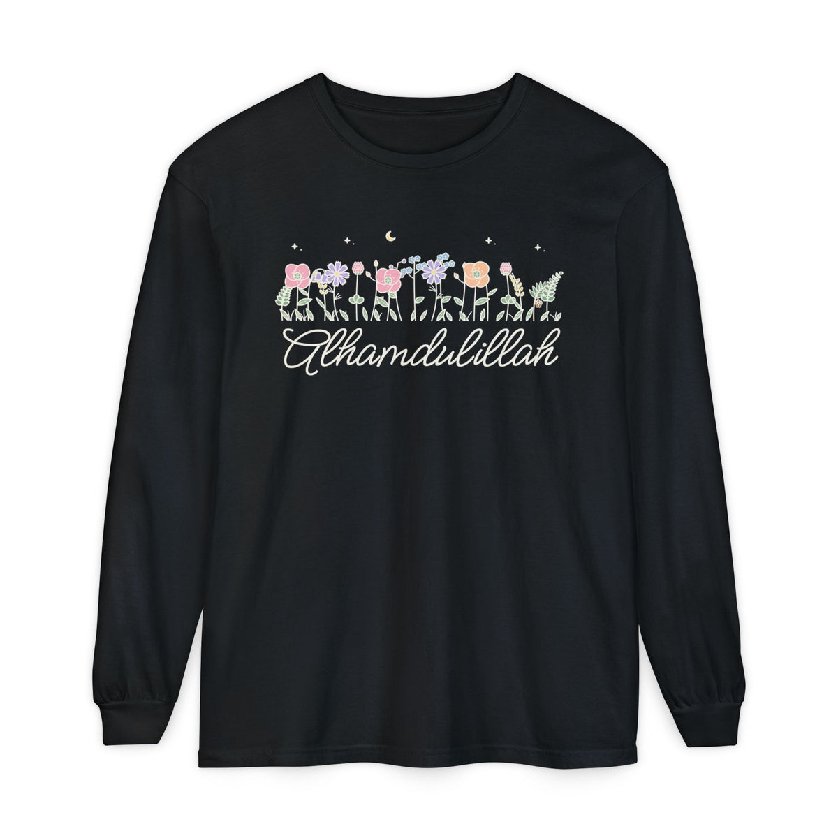 Alhamdulillah Meadow Flowers Islamic Heavyweight Long Sleeve Shirt in Black – AdabStars