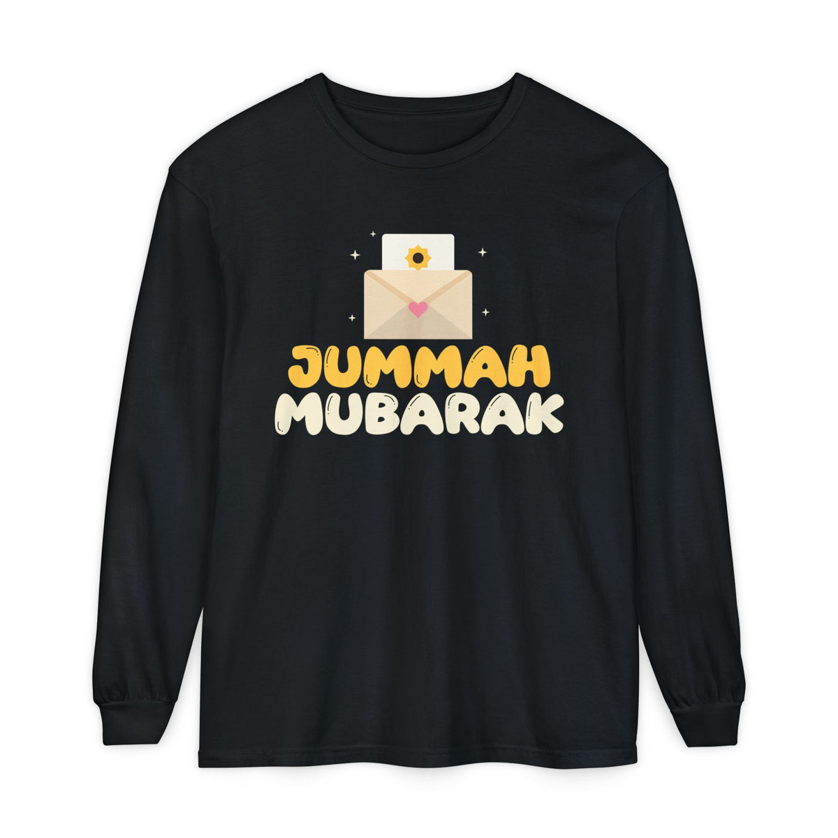Jummah Mubarak Envelope Islamic Heavyweight Long Sleeve Shirt in Black – AdabStars