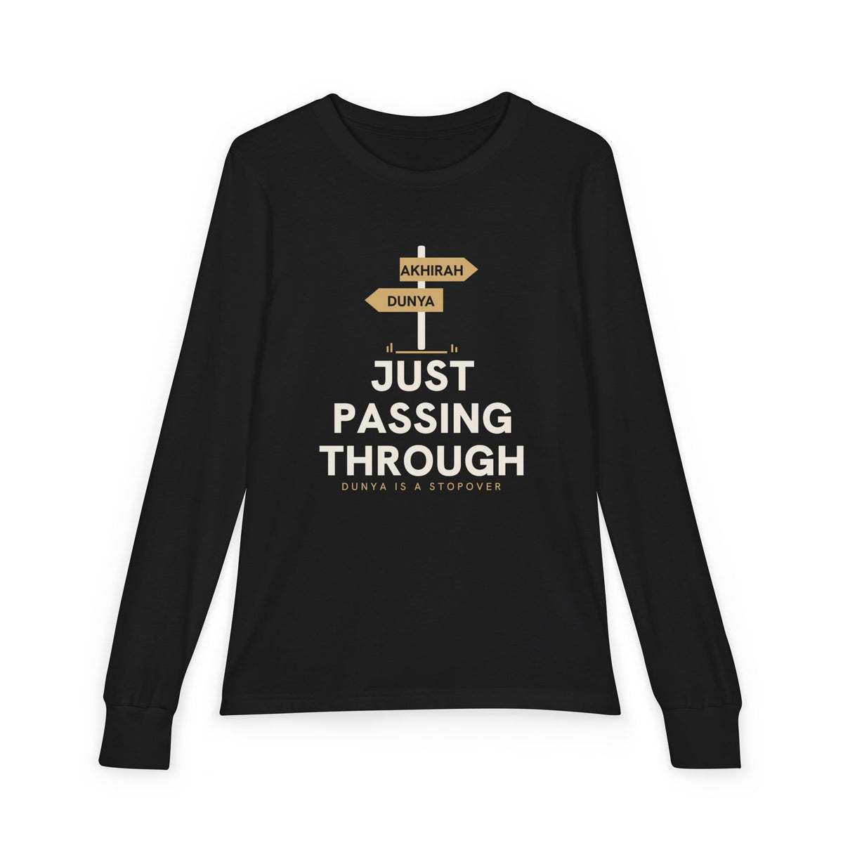 Just Passing Through Islamic Kids Kids Long Sleeve Shirt in Black – AdabStars