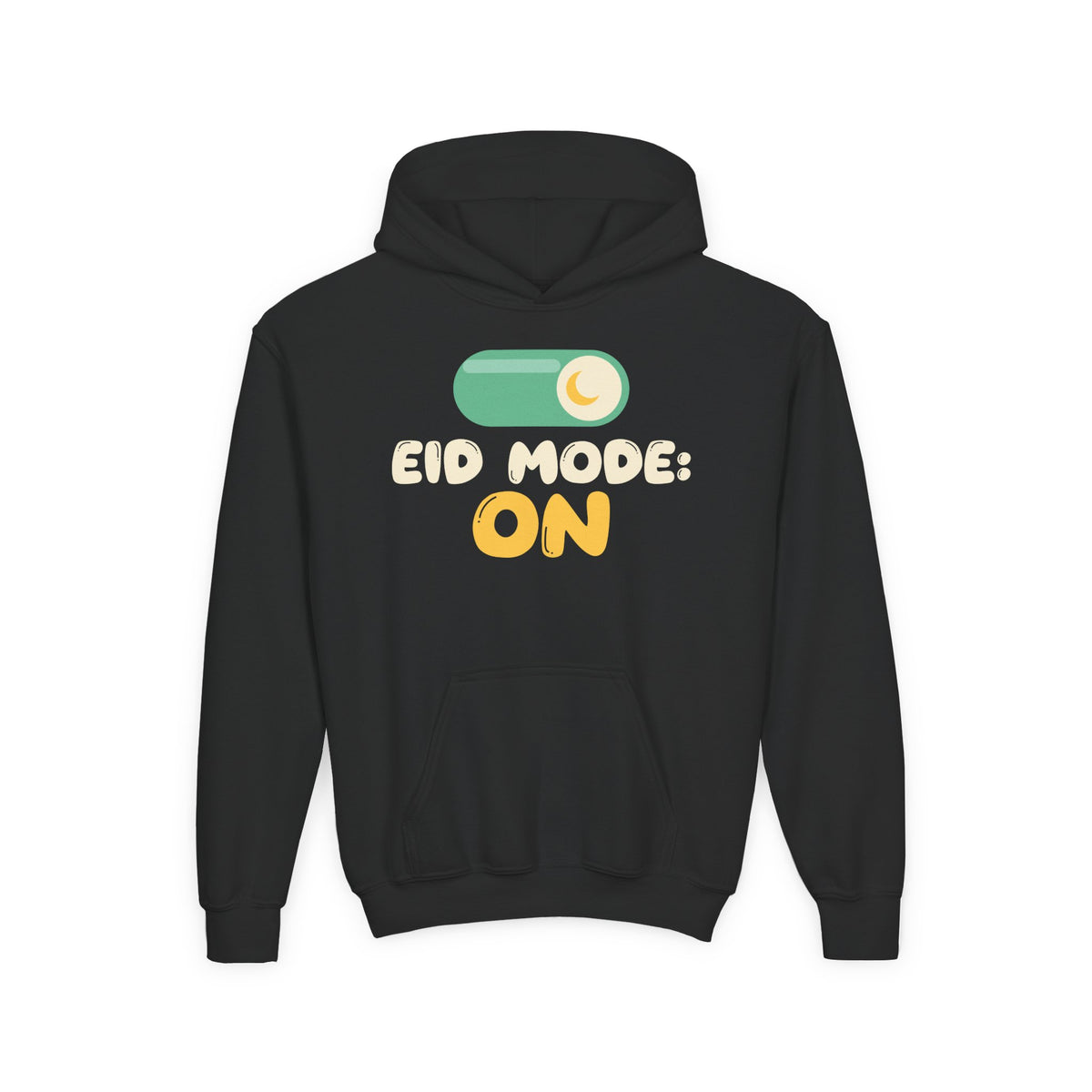 Eid Mode: On Kids Hoodie | Mode On Kids Muslim Al Fitr Holiday Toggle Switch Moon | AdabStars Islamic Kids Apparel