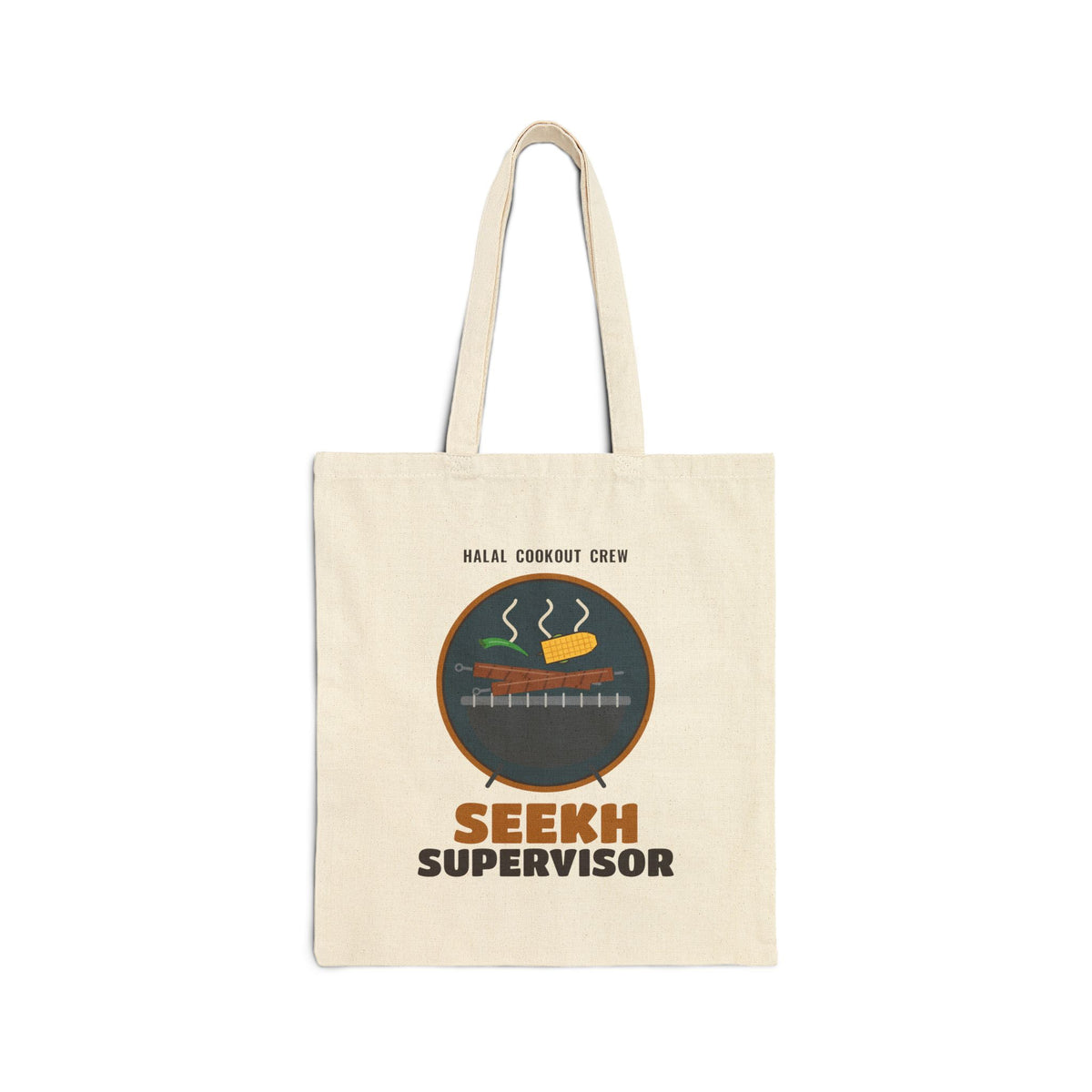 Seekh Supervisor Halal Cookout Canvas Tote Bag in Natural, double-sided print – AdabStars