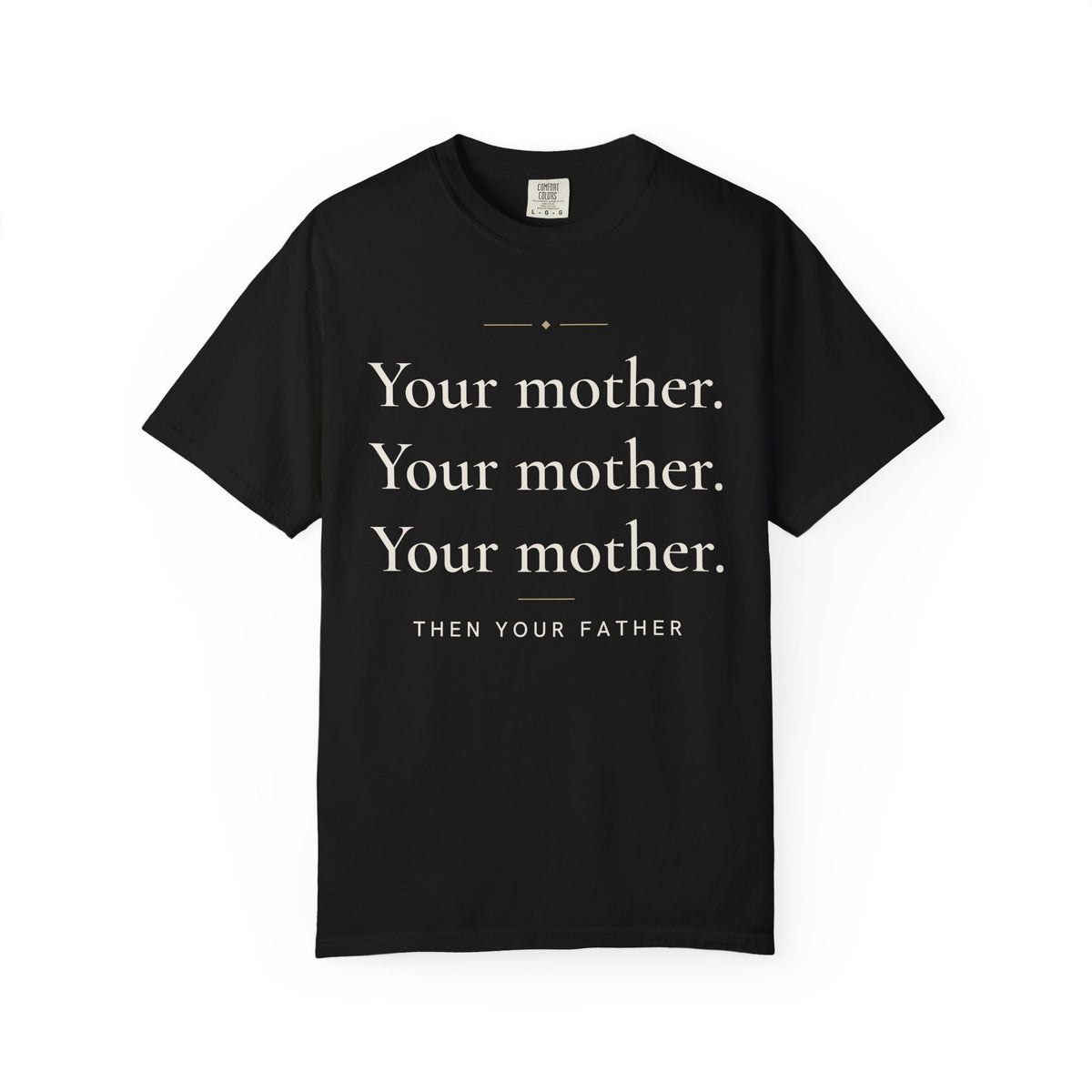 Your mother. Your mother. Your mother Islamic Heavyweight T-Shirt in Black, front and back print – AdabStars