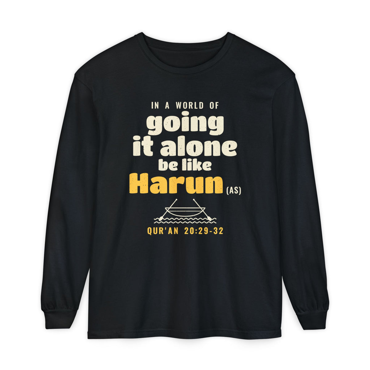 Be Like Harun (AS) Long Sleeve Shirt | Prophet Harun (Aaron) Teamwork Story, Qur'an 20:29-36 on the Back | AdabStars
