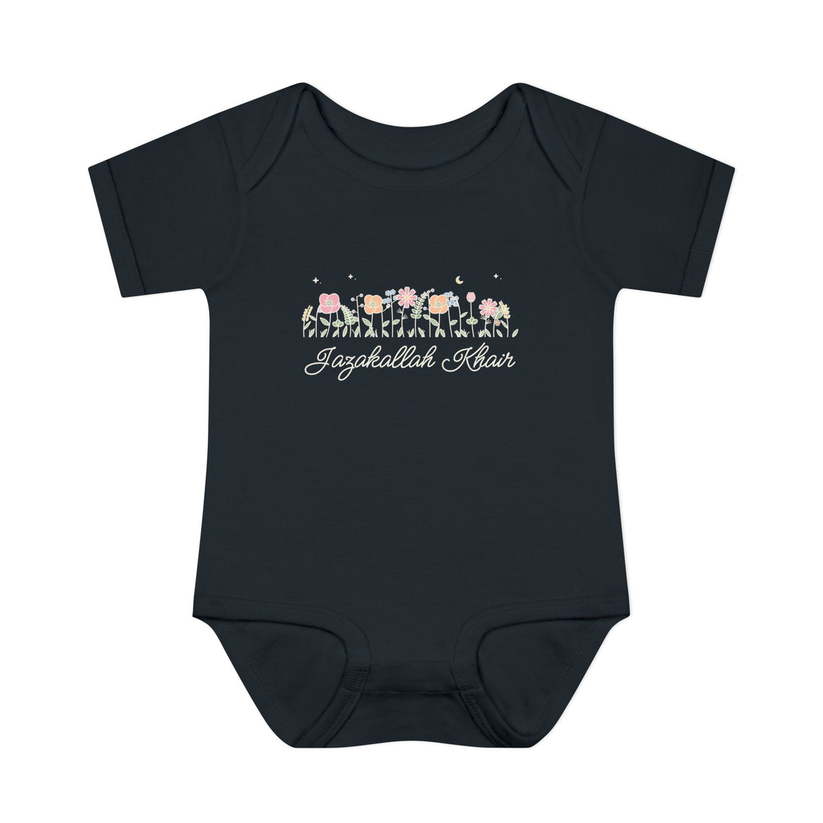 Jazakallah Khair Meadow Flowers Islamic Baby Bodysuit in Black – AdabStars