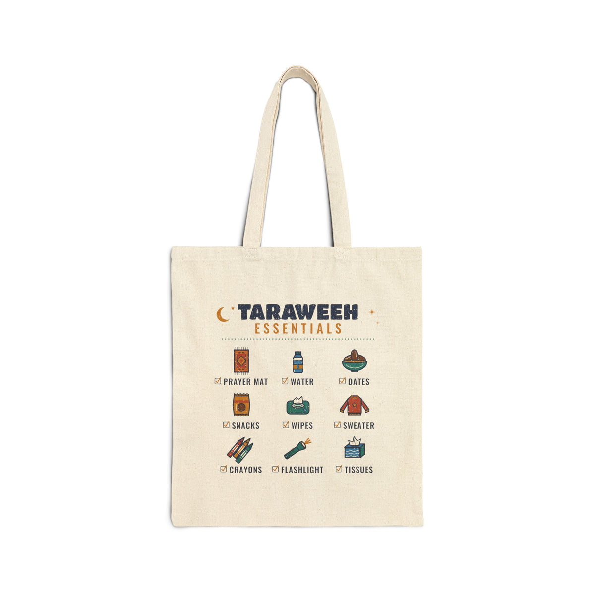 Taraweeh Essentials Canvas Tote Bag in Natural, double-sided print – AdabStars