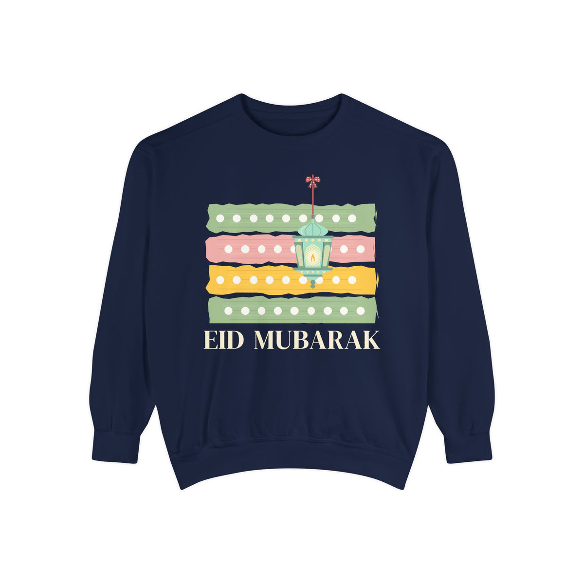 Eid Mubarak Polka Stripes Premium Sweatshirt in True Navy – AdabStars