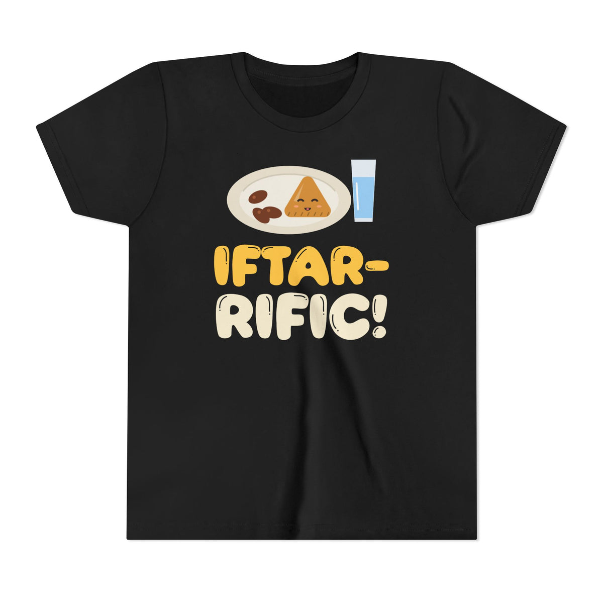 Iftar-Rific! Kids Tee | Rific Ramadan Kids Plate Samosa Dates Water Pun Sunset | AdabStars Islamic Kids Apparel