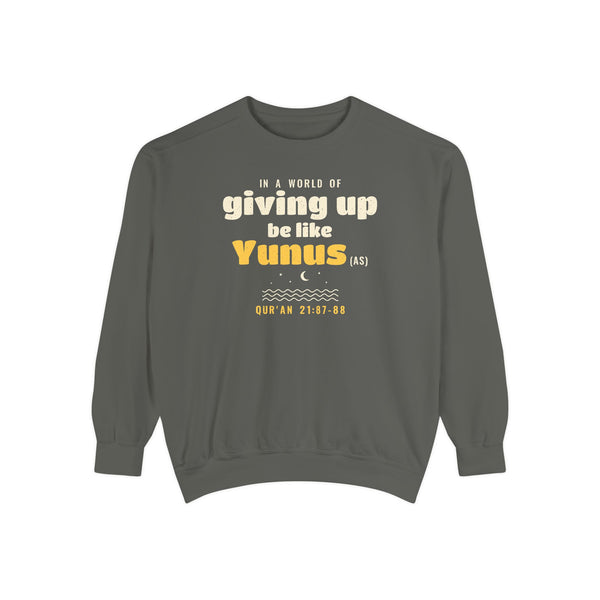 Be Like Yunus (AS) Sweatshirt | Prophet Yunus (Jonah) Hope Story, Qur'an 21:87-88 on the Back | AdabStars