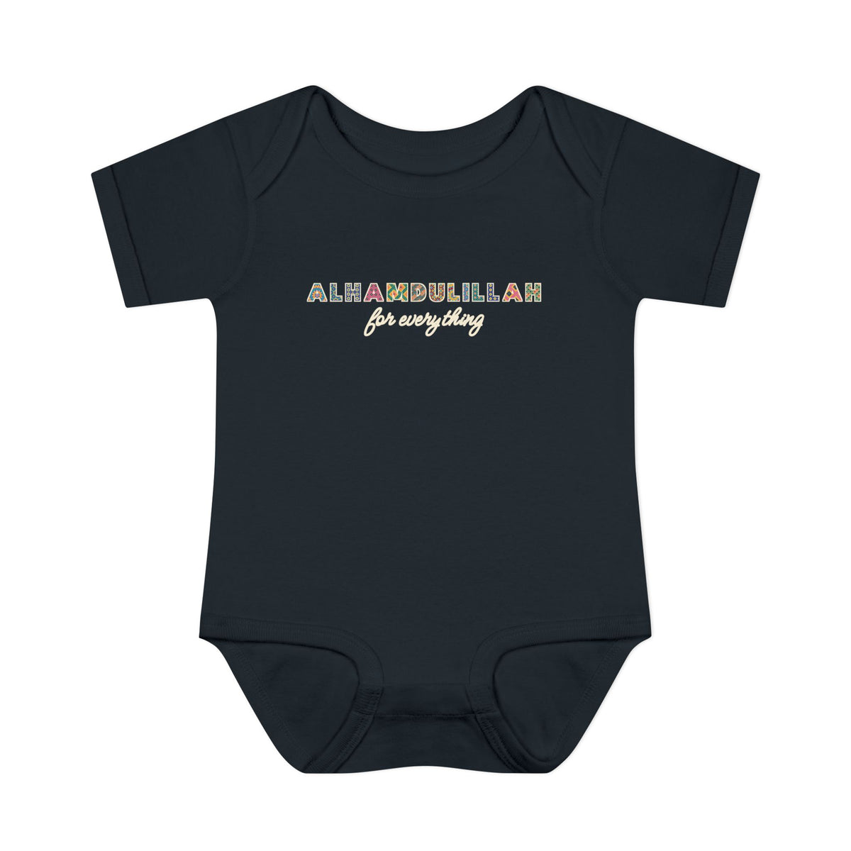 Alhamdulillah Patterned Letters Islamic Baby Bodysuit in Black – AdabStars