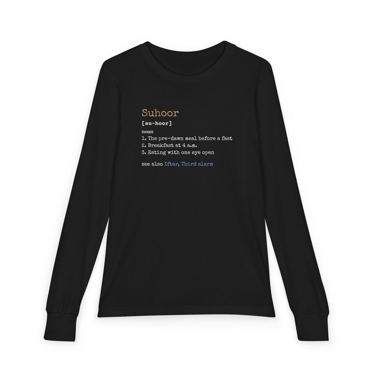 Suhoor Definition Kids Kids Long Sleeve Shirt in Black – AdabStars