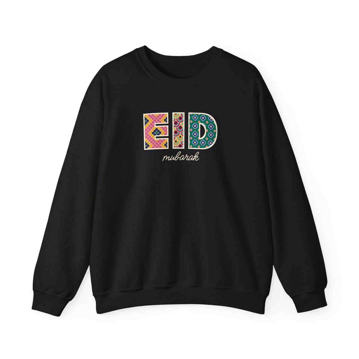 Eid Mubarak Patterned Letters Crewneck Sweatshirt in Black – AdabStars