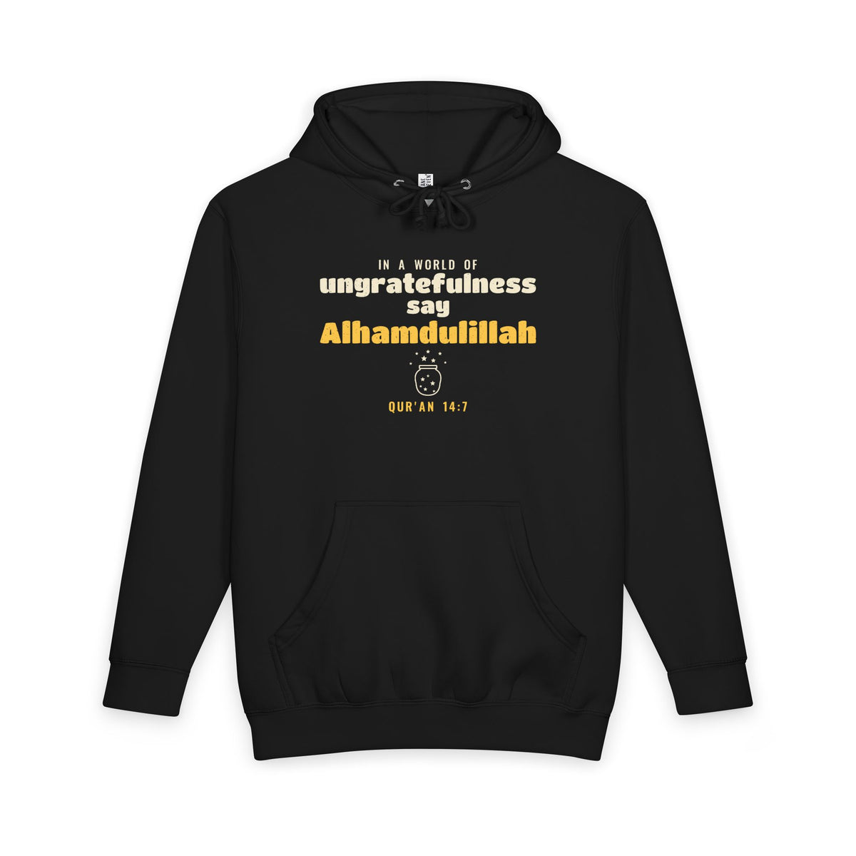 Say Alhamdulillah Heavyweight Premium Heavyweight Hoodie in Black, front and back print – AdabStars