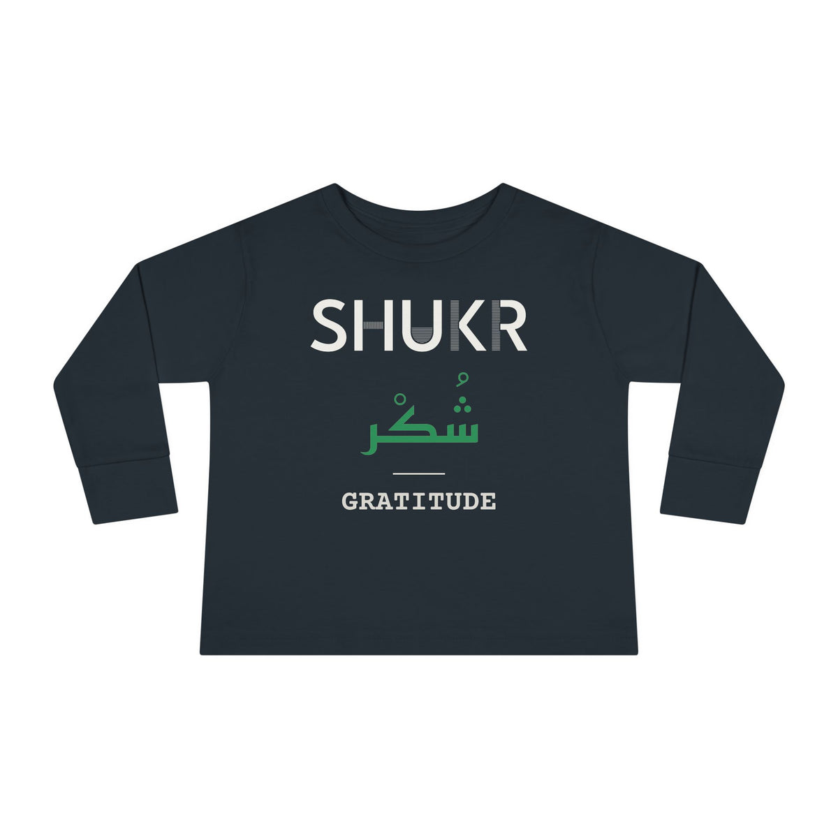 Shukr Dual Language with English Meaning Islamic Toddler Toddler Long Sleeve Shirt in Black – AdabStars
