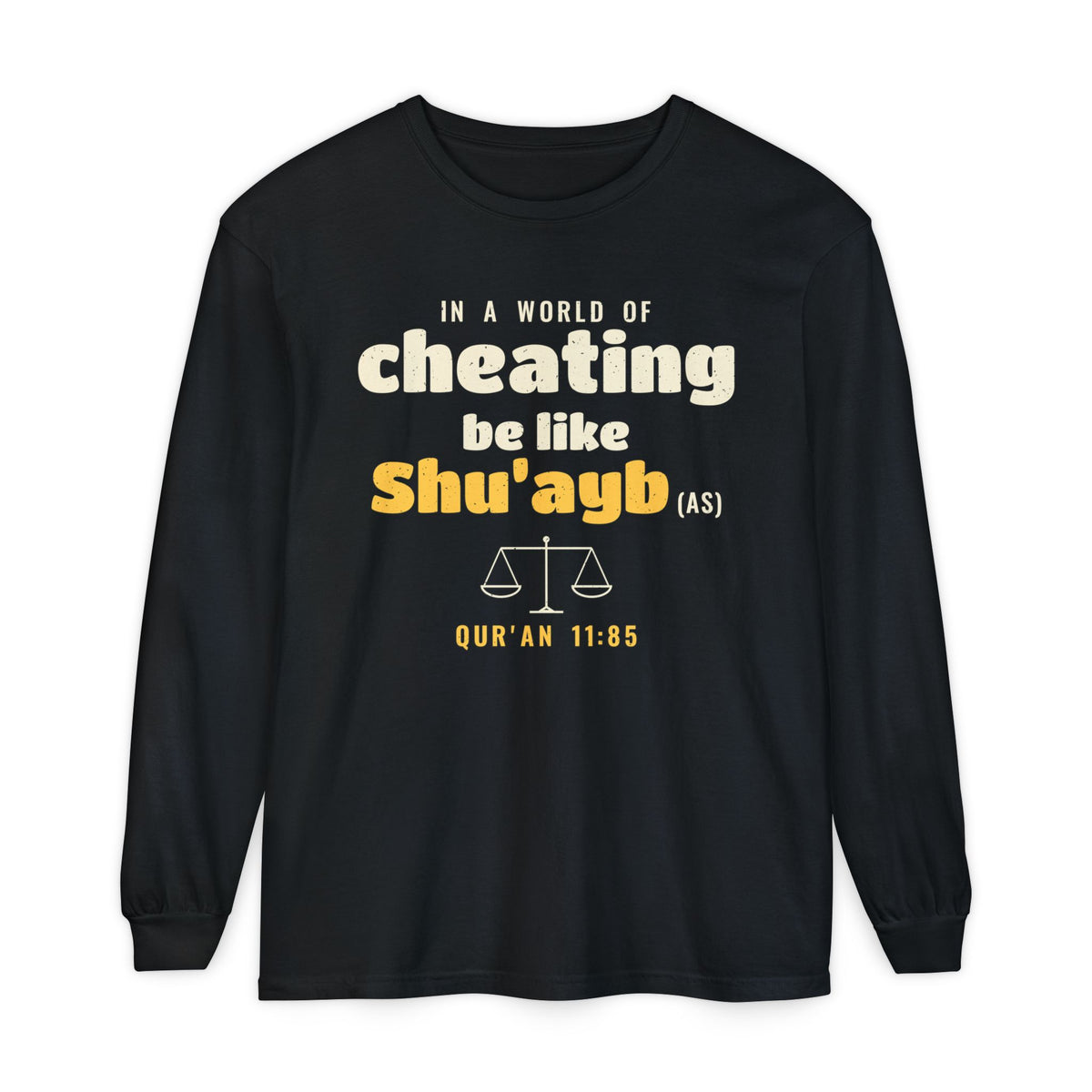 Be Like Shu'ayb (AS) Long Sleeve Shirt | Prophet Shu'ayb Honesty Story, Qur'an 11:84-85 on the Back | AdabStars