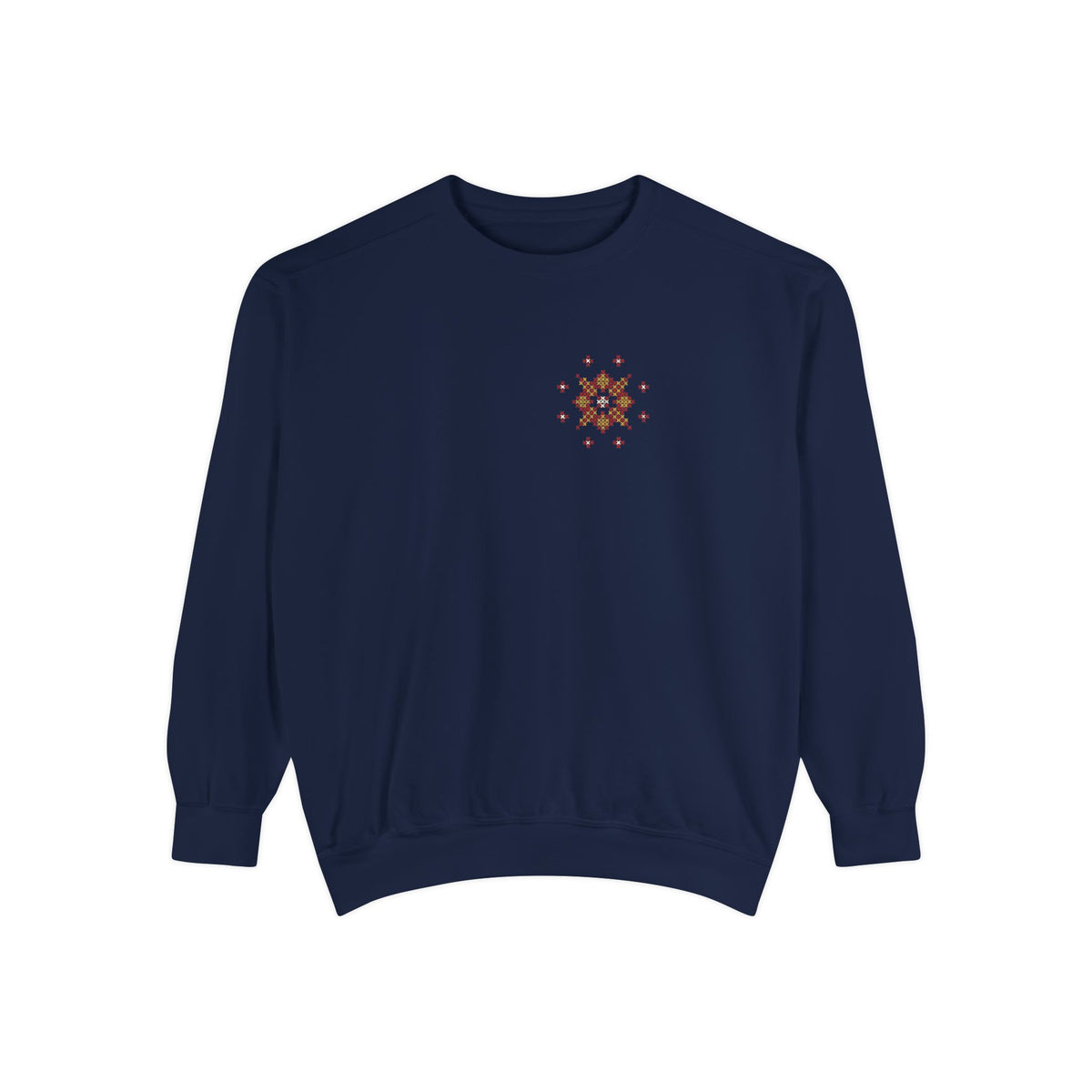 Tatreez Chest Star and Back Panel Islamic Premium Sweatshirt in True Navy, front and back print – AdabStars