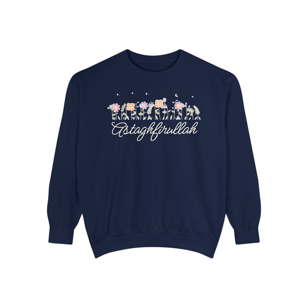 Astaghfirullah Meadow Flowers Islamic Premium Sweatshirt in True Navy – AdabStars