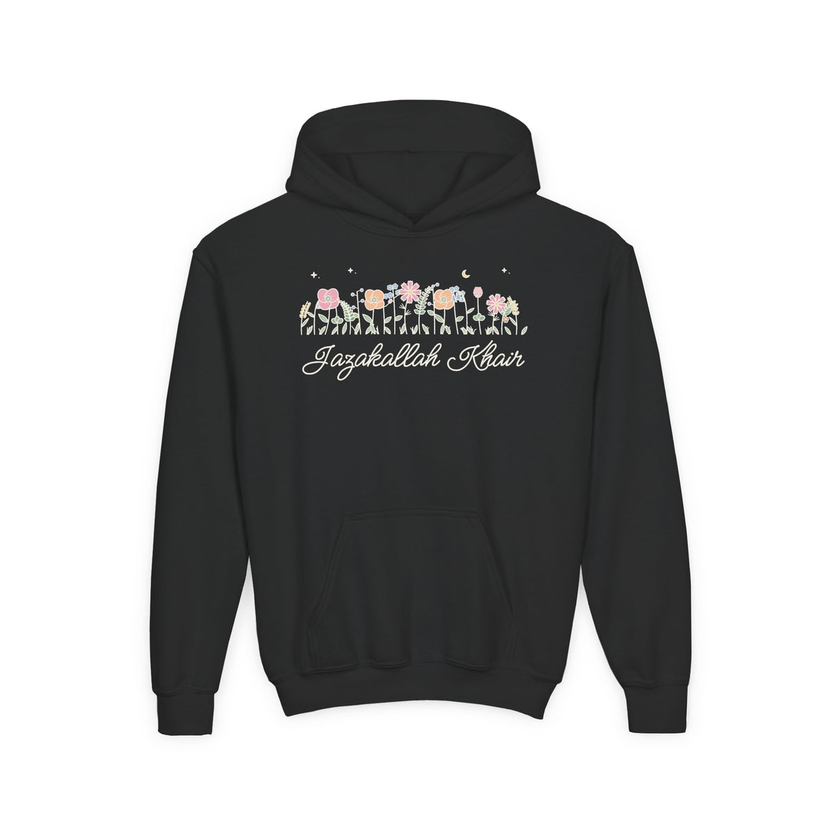 Jazakallah Khair Meadow Flowers Islamic Kids Hoodie in Black – AdabStars