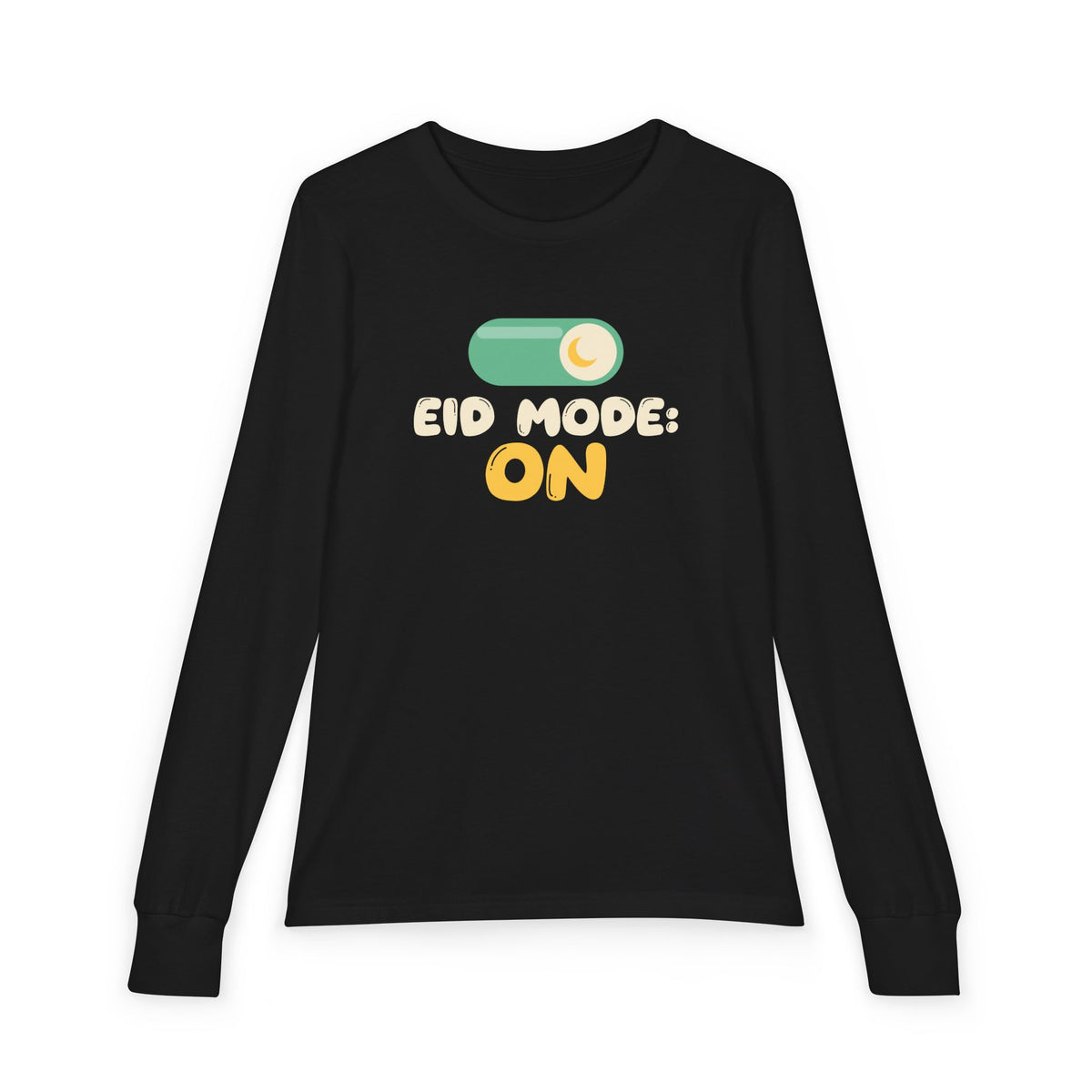 Eid Mode: On Kids Long Sleeve Shirt | Mode On Kids Muslim Al Fitr Holiday Toggle Switch Moon | AdabStars Islamic Kids Apparel