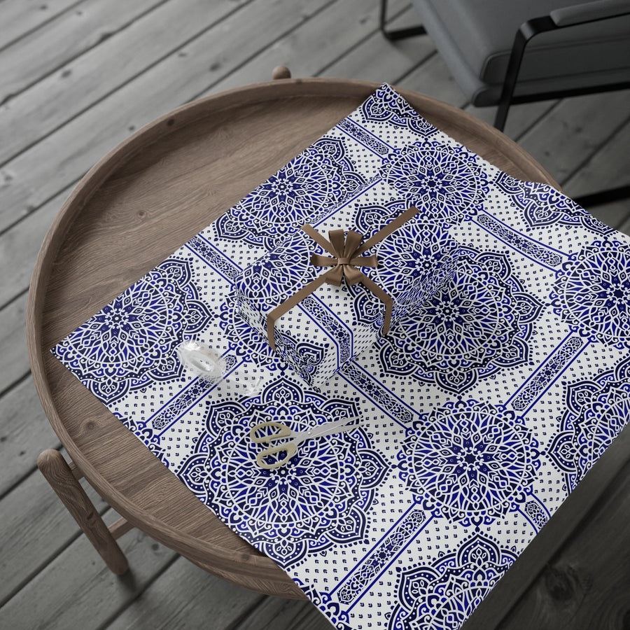 Islamic Mandala Gift Wrapping Paper – Elegant Blue & White Arabesque Design for Eid, Ramadan & Special Occasions