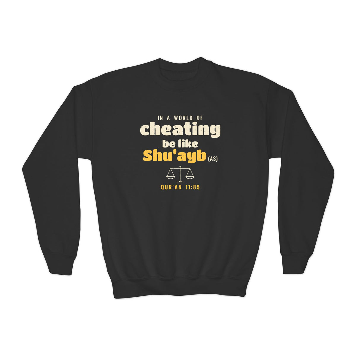 Be Like Shu'ayb (AS) Kids Sweatshirt | Prophet Shu'ayb Honesty Story, Qur'an 11:84-85 on the Back | AdabStars