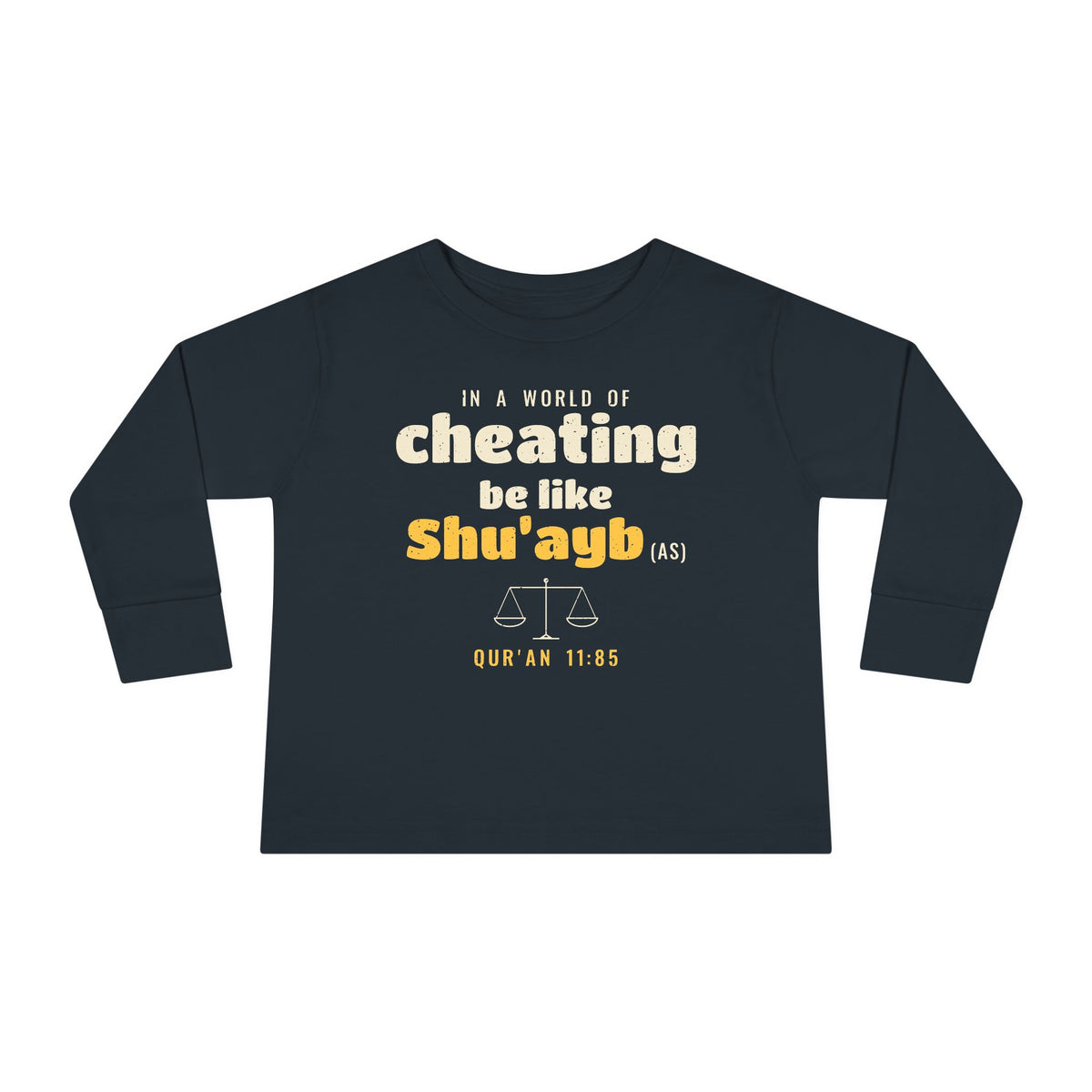 Be Like Shu'ayb (AS) Toddler Toddler Long Sleeve Shirt in Black, front and back print – AdabStars