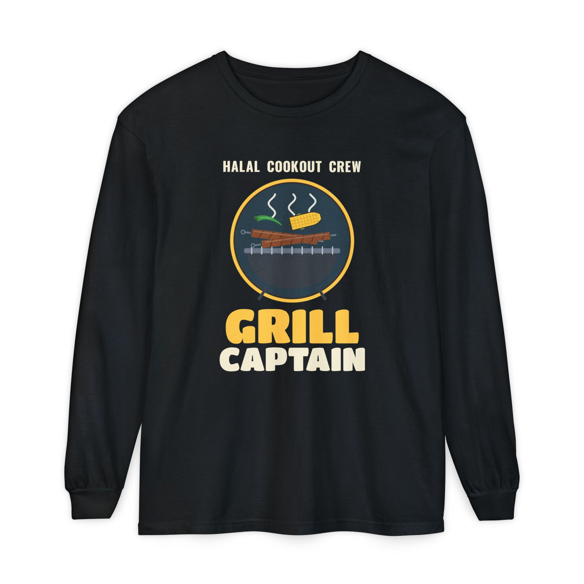 Grill Captain Halal Cookout Heavyweight Long Sleeve Shirt in Black – AdabStars