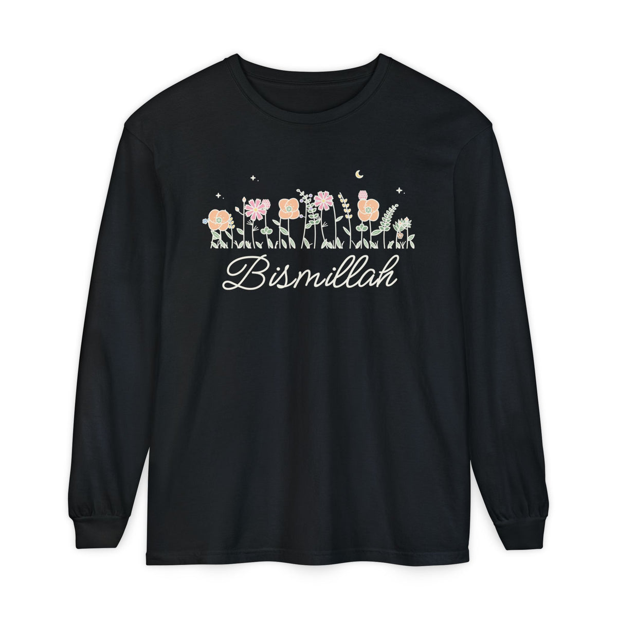 Bismillah Meadow Flowers Islamic Heavyweight Long Sleeve Shirt in Black – AdabStars