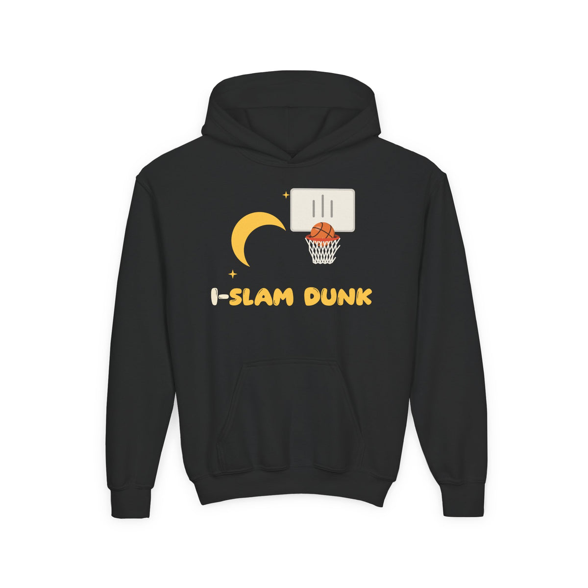I Slam Dunk Muslim Kids Hoodie | Islamic Basketball Kids I-Slam Dunk Crescent Moon Wordplay | AdabStars Islamic Kids Apparel