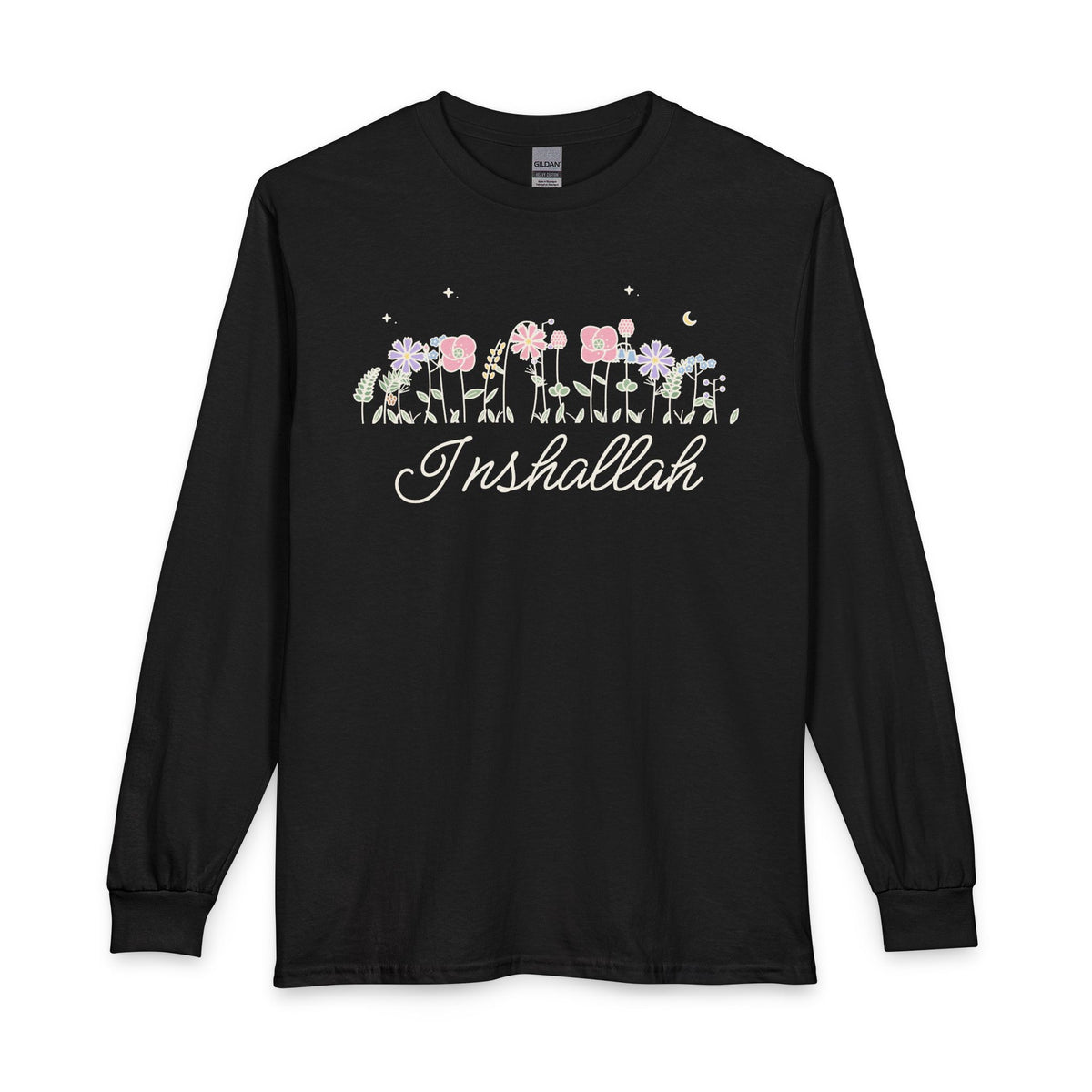 Inshallah Meadow Flowers Islamic Long Sleeve Shirt in Black – AdabStars