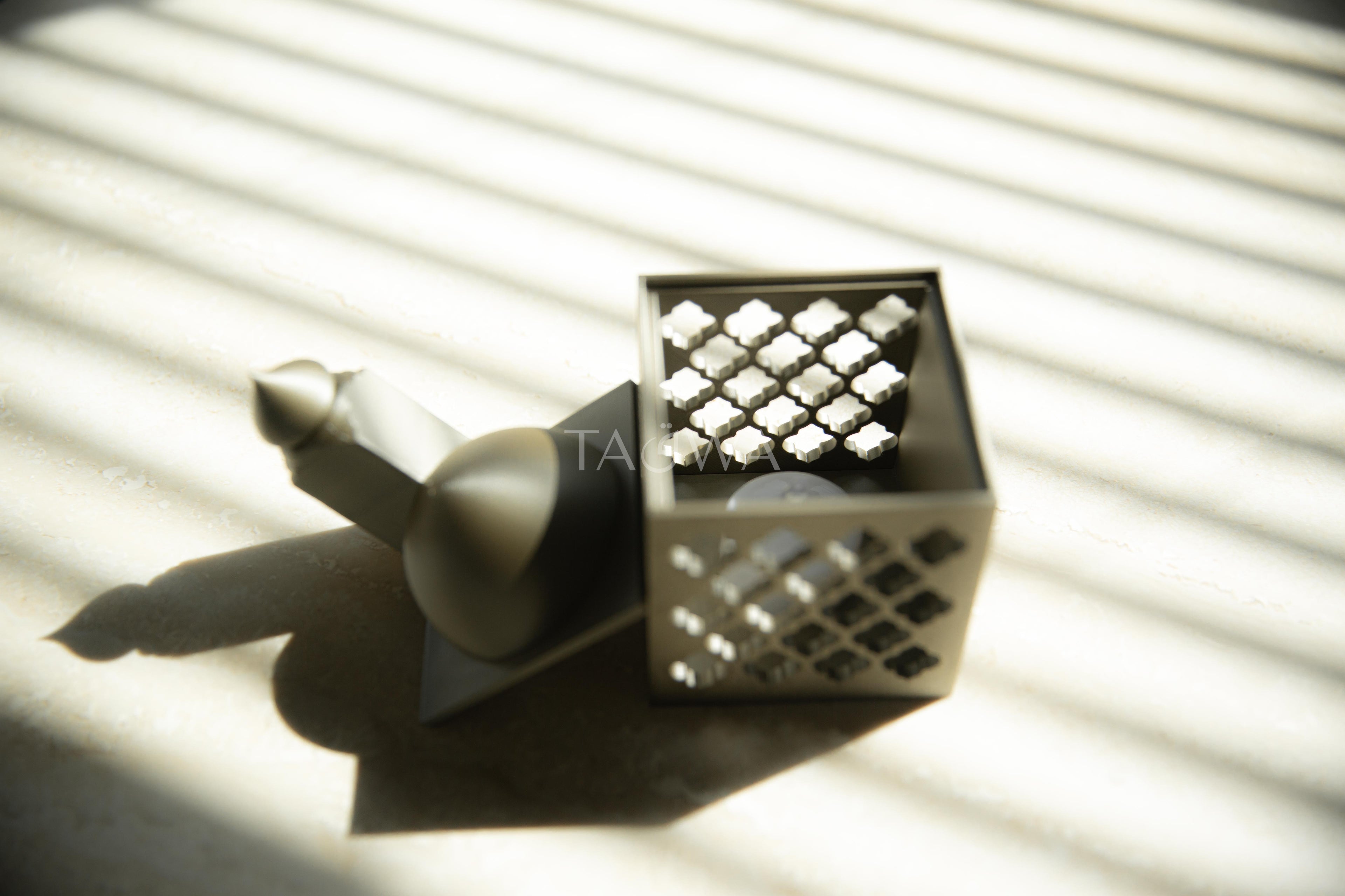 Trellis Oasis Lantern | Modern Mini Masjid Lantern with Dome and Minaret Lid | Ramadan Decor | Simplistic Islamic Home Decor | White & Gold