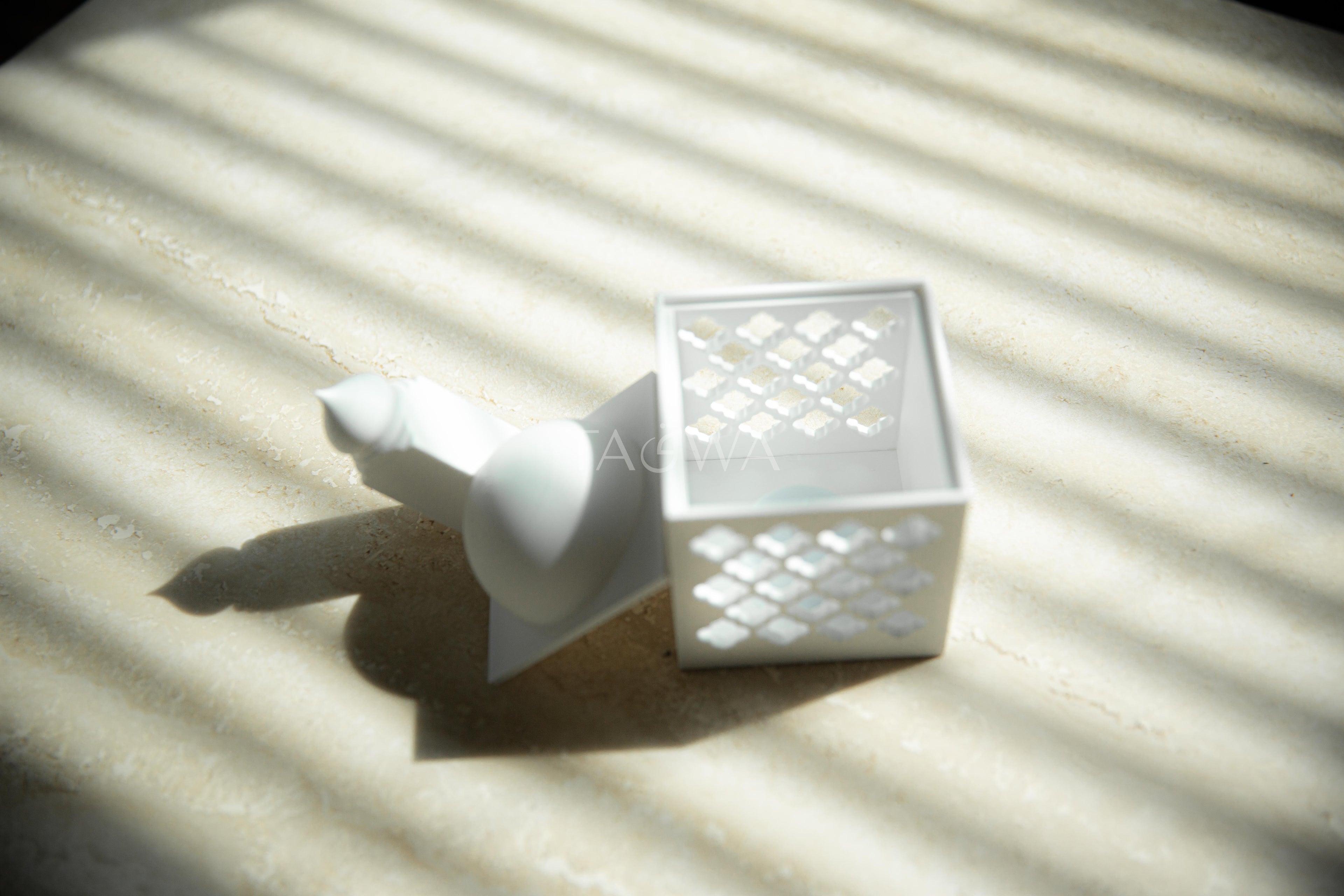 Trellis Oasis Lantern | Modern Mini Masjid Lantern with Dome and Minaret Lid | Ramadan Decor | Simplistic Islamic Home Decor | White & Gold