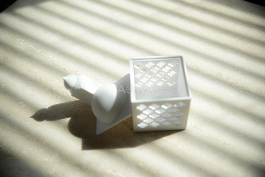 Trellis Oasis Lantern | Modern Mini Masjid Lantern with Dome and Minaret Lid | Ramadan Decor | Simplistic Islamic Home Decor | White & Gold