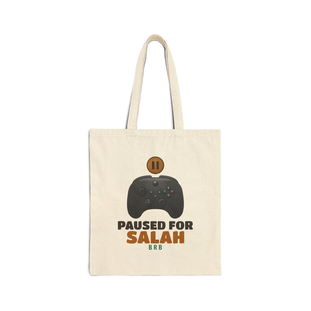 Paused for Salah Black Controller Islamic Canvas Tote Bag in Natural, one-sided print – AdabStars