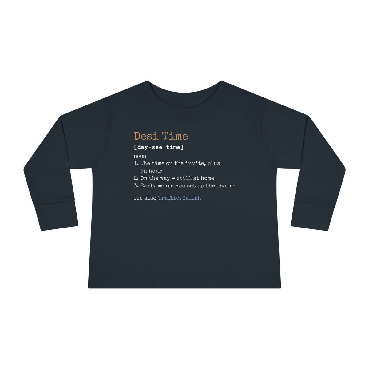 Desi Time Definition Islamic Toddler Toddler Long Sleeve Shirt in Black – AdabStars