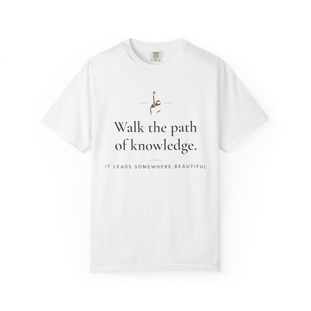 Walk the path of knowledge Islamic Heavyweight T-Shirt in White, front and back print – AdabStars
