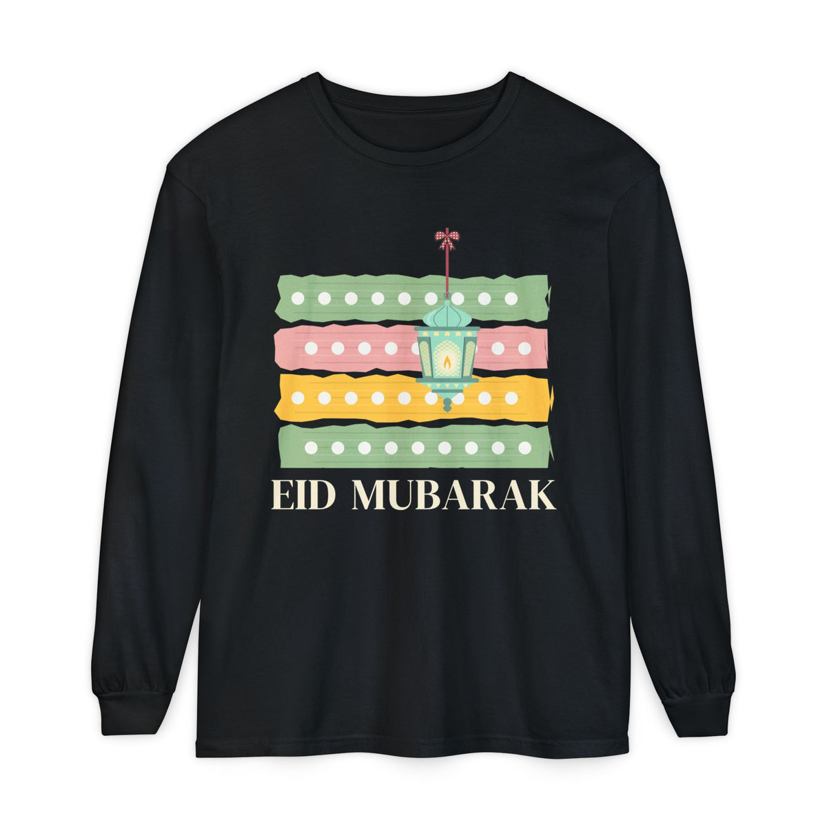 Eid Mubarak Polka Stripes Heavyweight Long Sleeve Shirt in Black – AdabStars