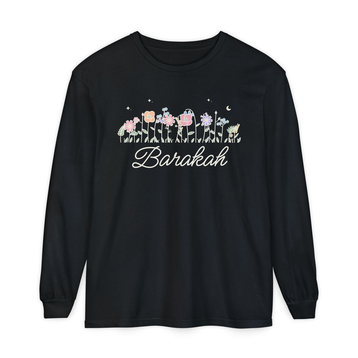 Barakah Meadow Flowers Islamic Heavyweight Long Sleeve Shirt in Black – AdabStars