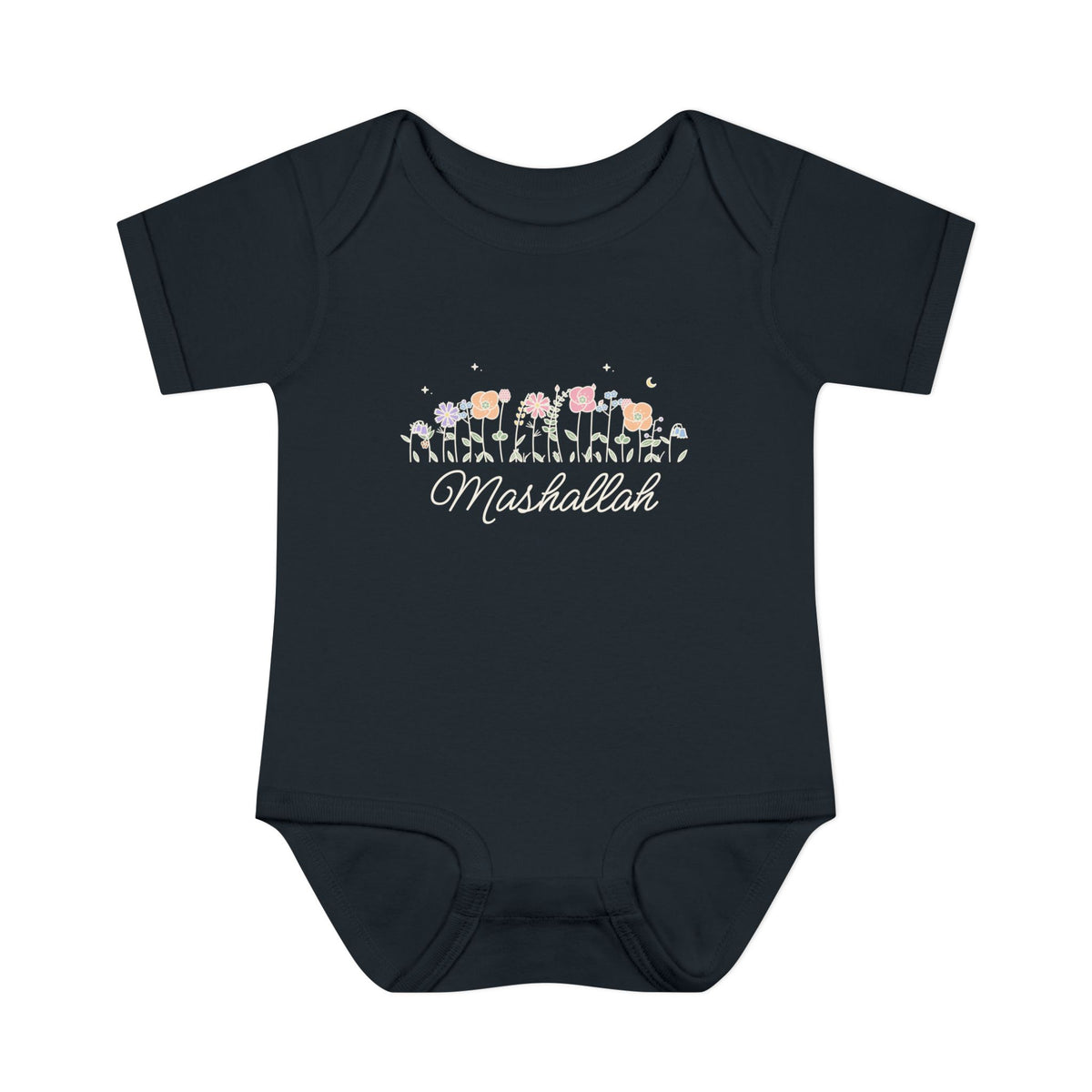Mashallah Meadow Flowers Islamic Baby Bodysuit in Black – AdabStars