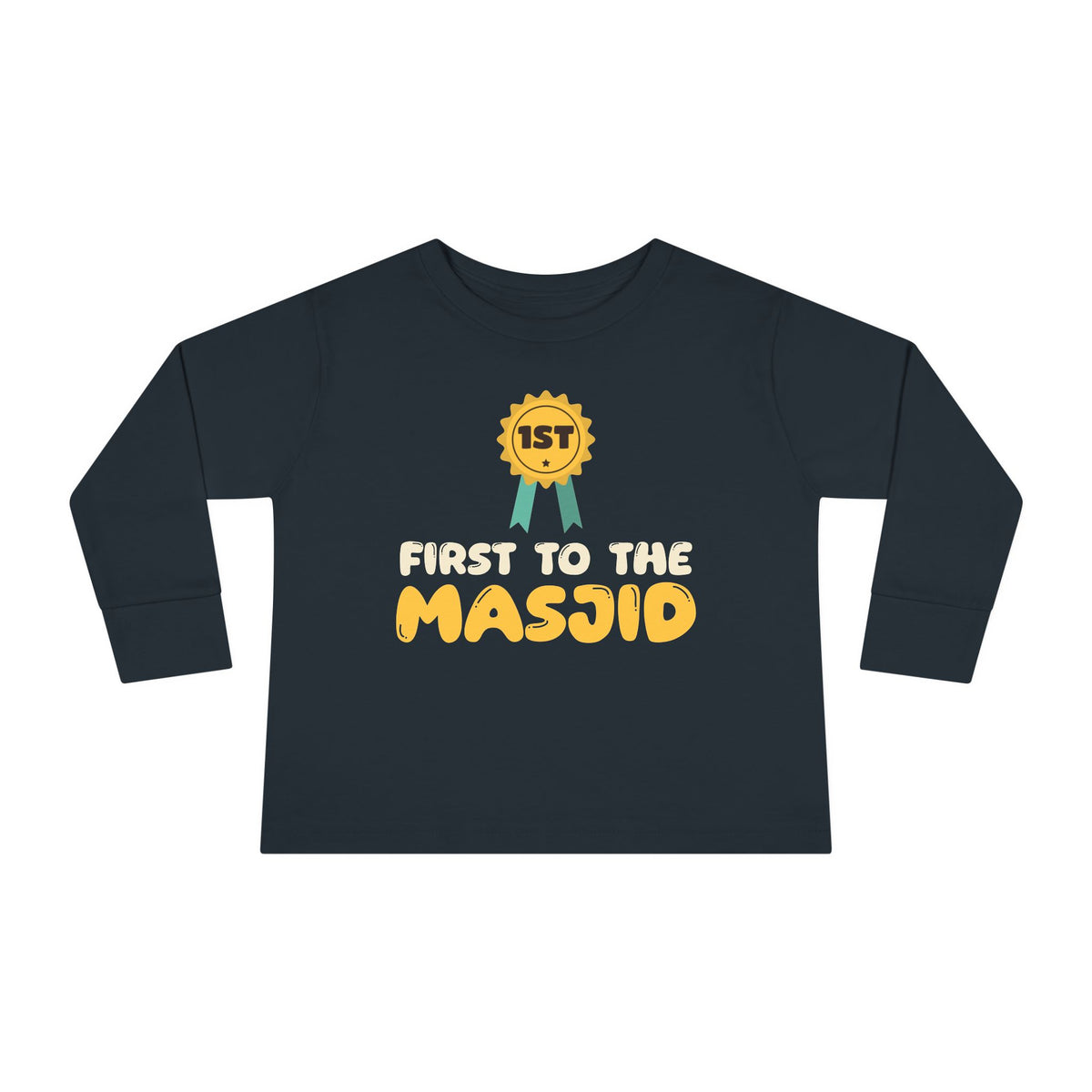 First to the Masjid Islamic Toddler Toddler Long Sleeve Shirt in Black – AdabStars
