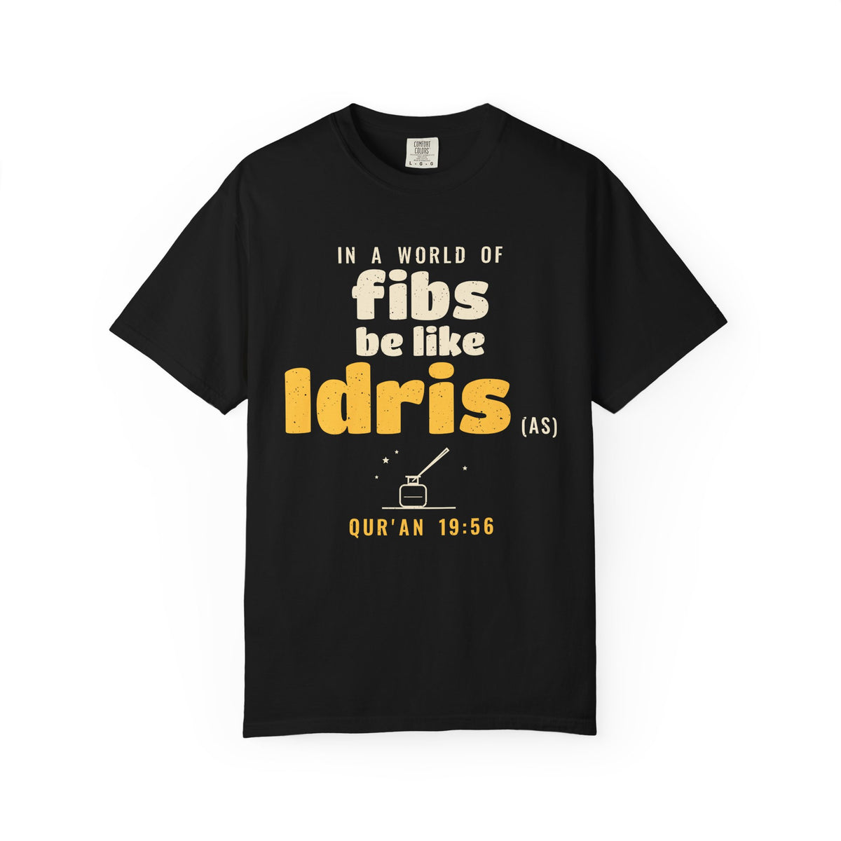 Be Like Idris (AS) Heavyweight Tee | Prophet Idris Truthfulness Story, Qur'an 19:56-57 on the Back | AdabStars